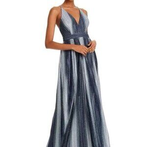 Silver and Navy Blue Glitter Aqua Striped Gown